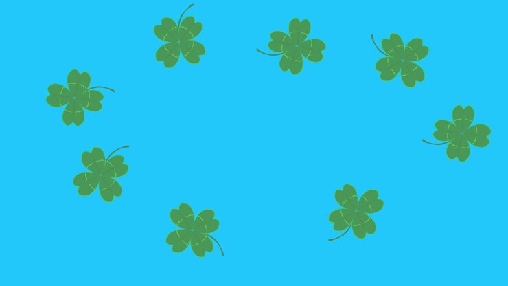 Green Lucky leaves animation on blue screen chroma key, graphic source elements