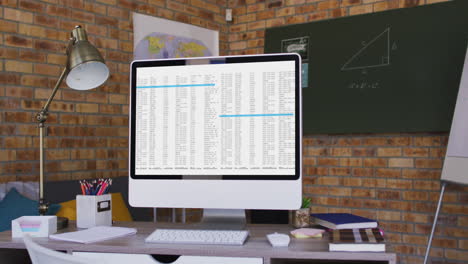 computer screen with data processing standing on desk in office