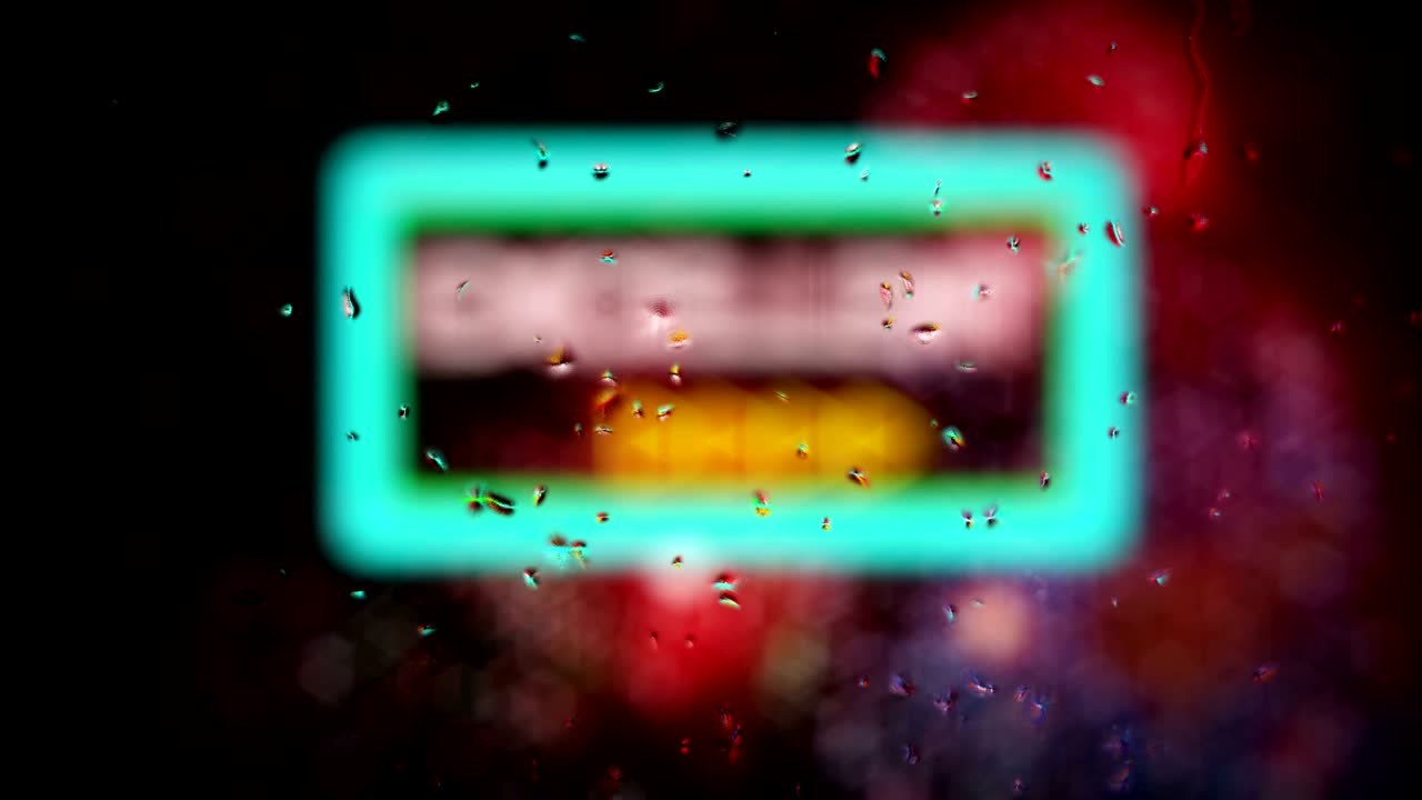 el letrero de neón es excelente a través del vidrio cubierto de lluvia.