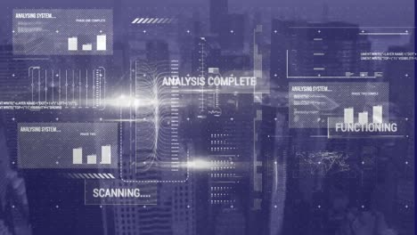 animation of data processing and light trails over cityscape