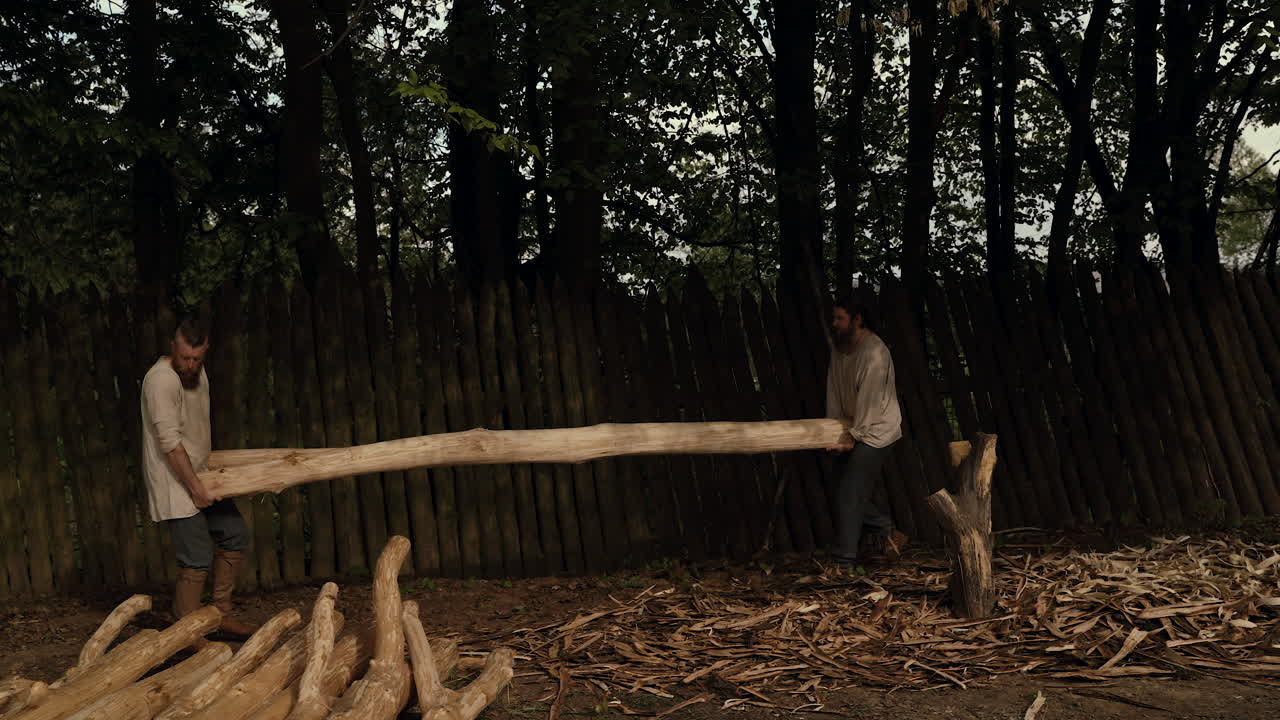Medieval Men Carrying Logs