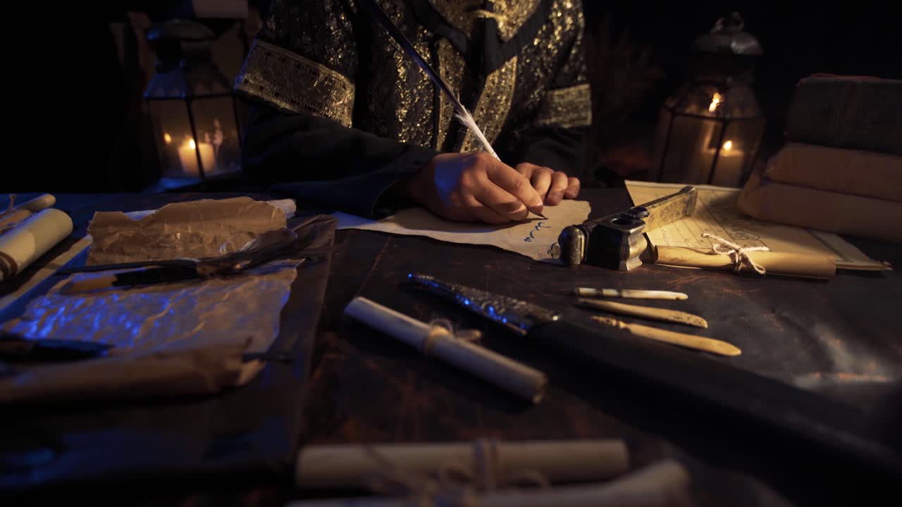 영화 역사 시대의 편지 쓰기 장면입니다.
