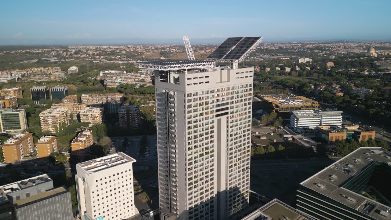 Establishing Drone Shot of Torre Eurosky in Rome, Italy