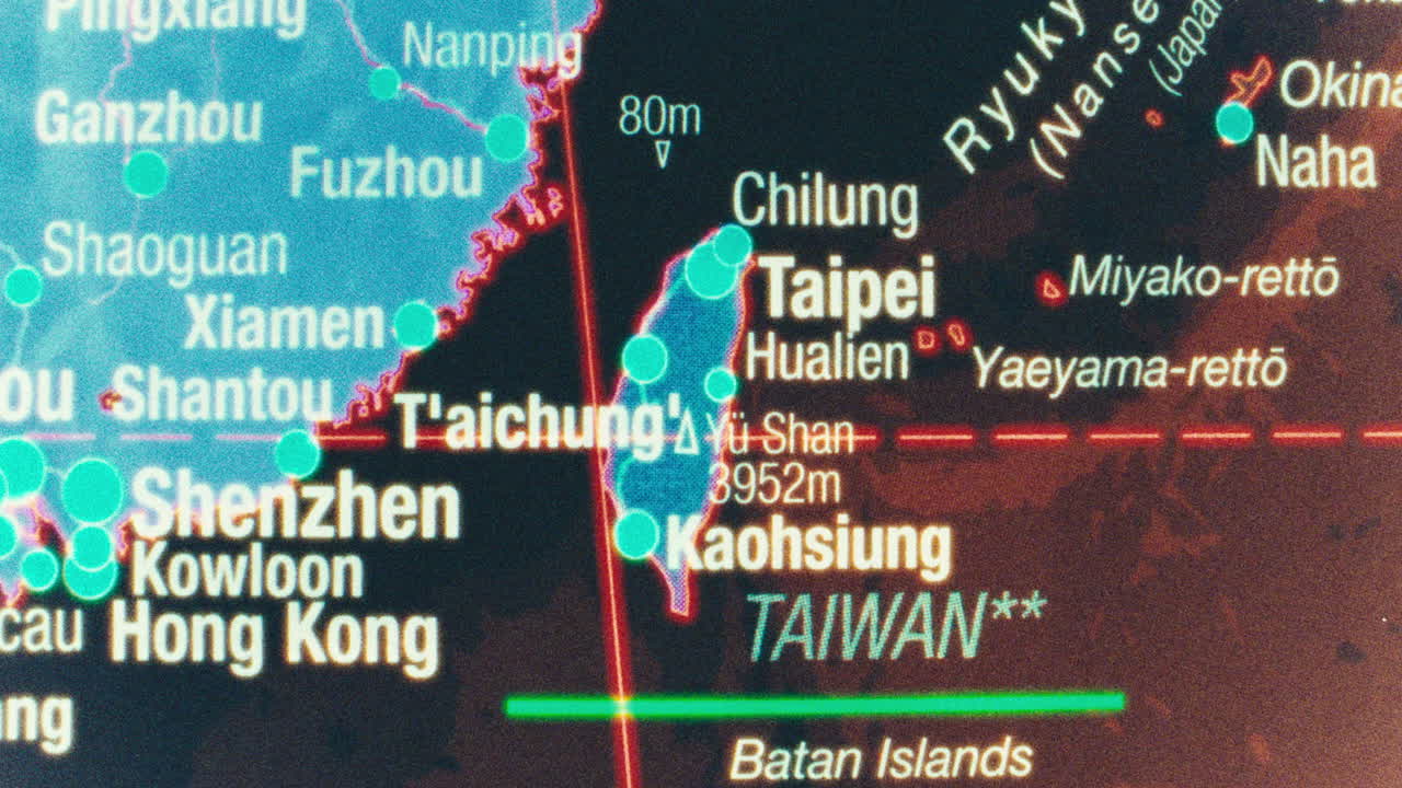 Close-up map showing Taiwan and surrounding East Asian regions