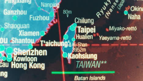 close-up map showing taiwan and surrounding east asian regions