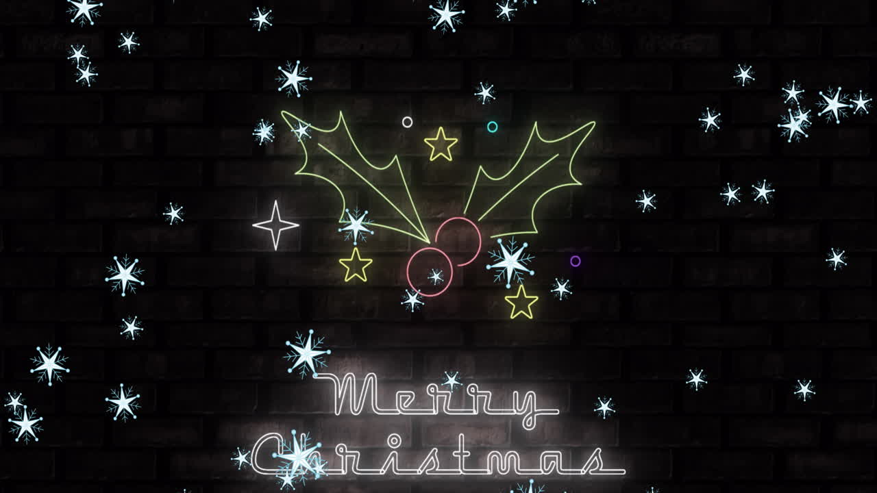 animación del texto de feliz navidad sobre la nieve que cae