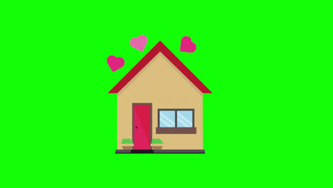 Hausbau-Icon-Animation.-Schleifenanimation-Mit-Alphakanal,-Grüner-Bildschirm.