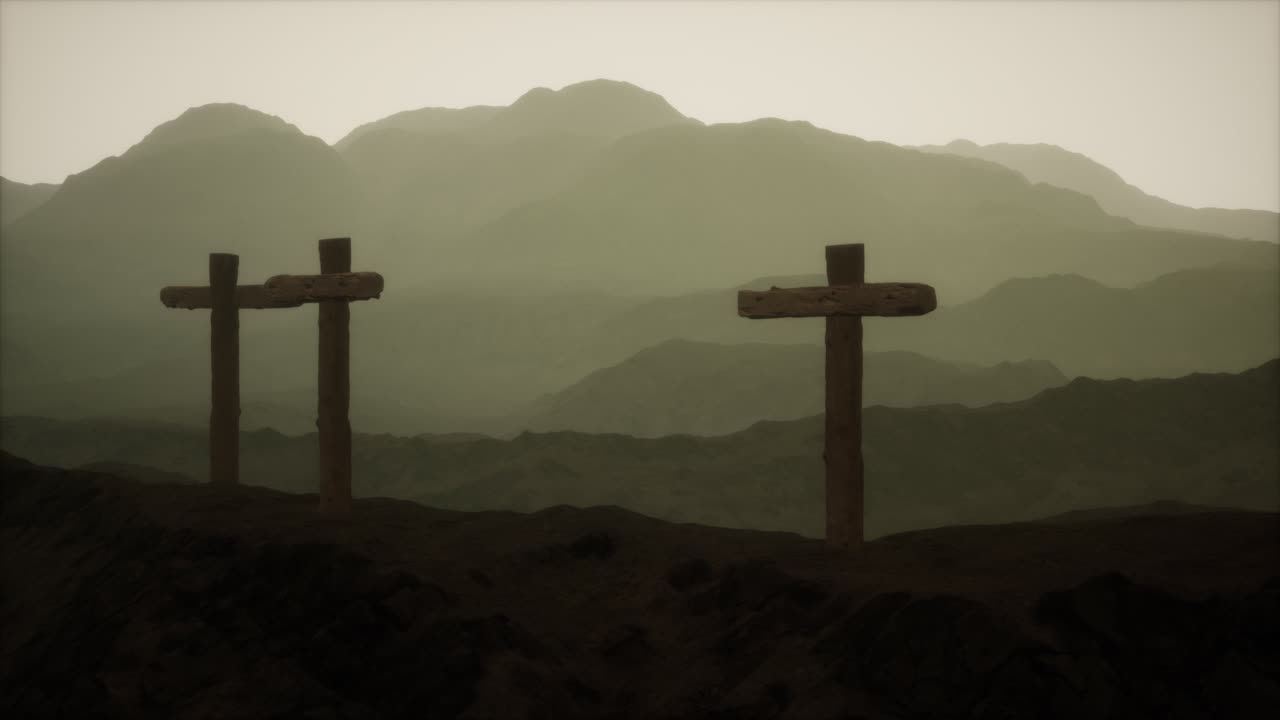 산 에 있는 나무 로 된 십자가