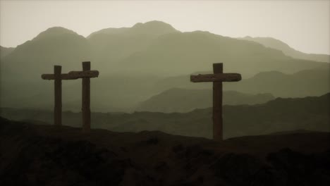 wooden crucifix cross at mountain