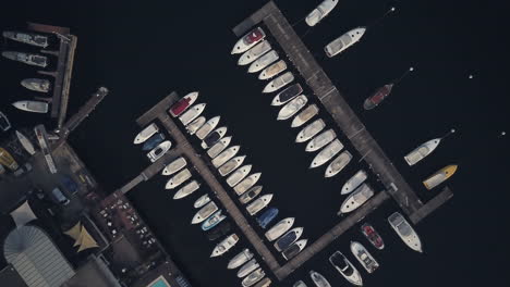 aerial view of a busy marina with many boats