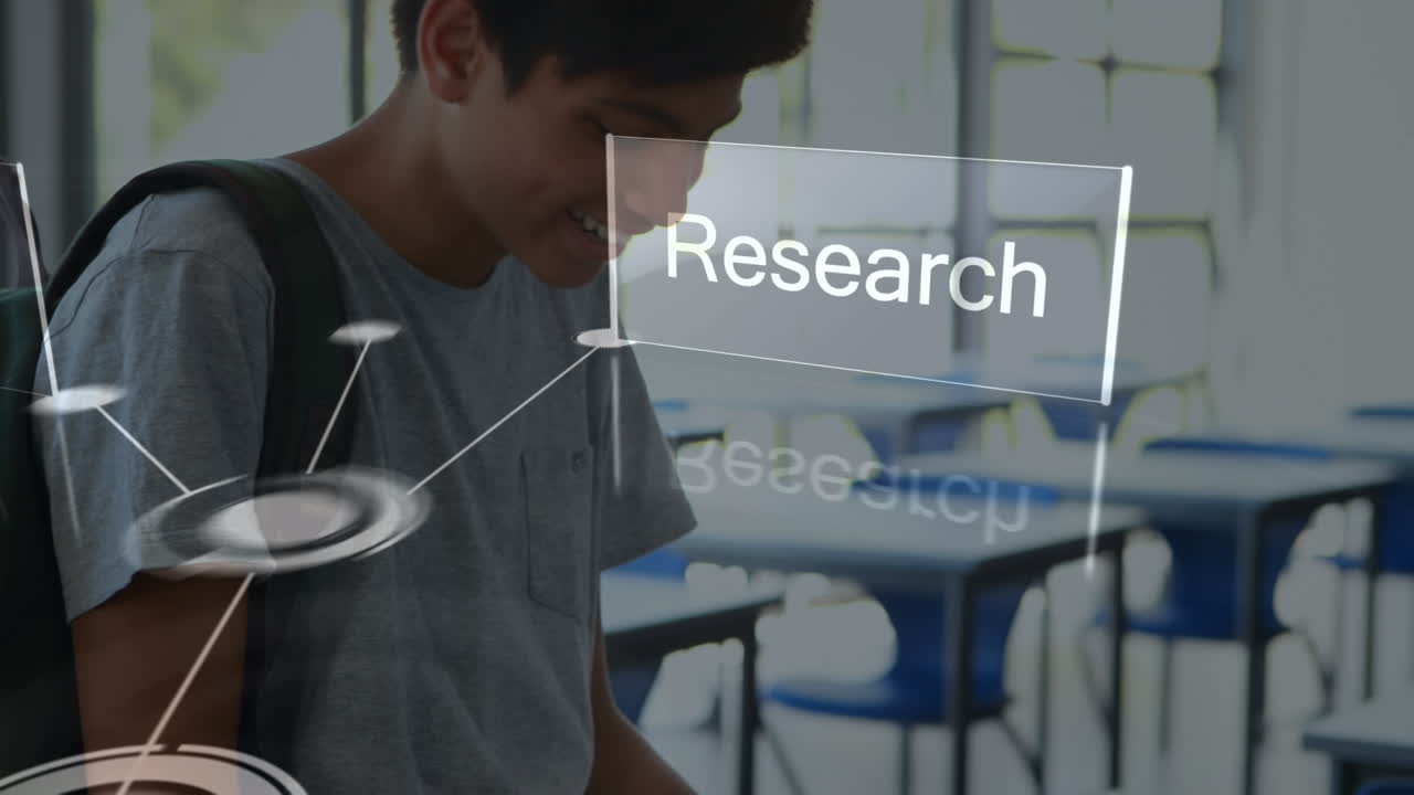 Animation of network of connections over biracial student in class