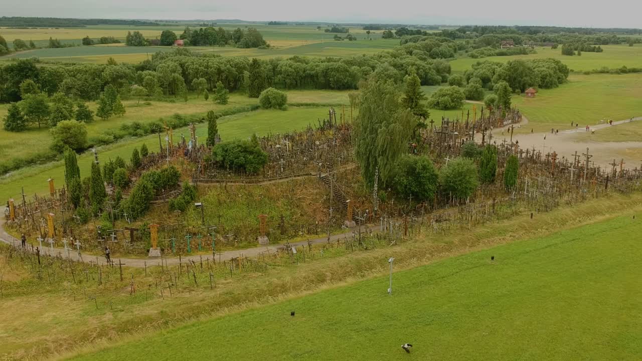 Aerial view of Hill of Crosses, the cult place for catholics in Lithuania