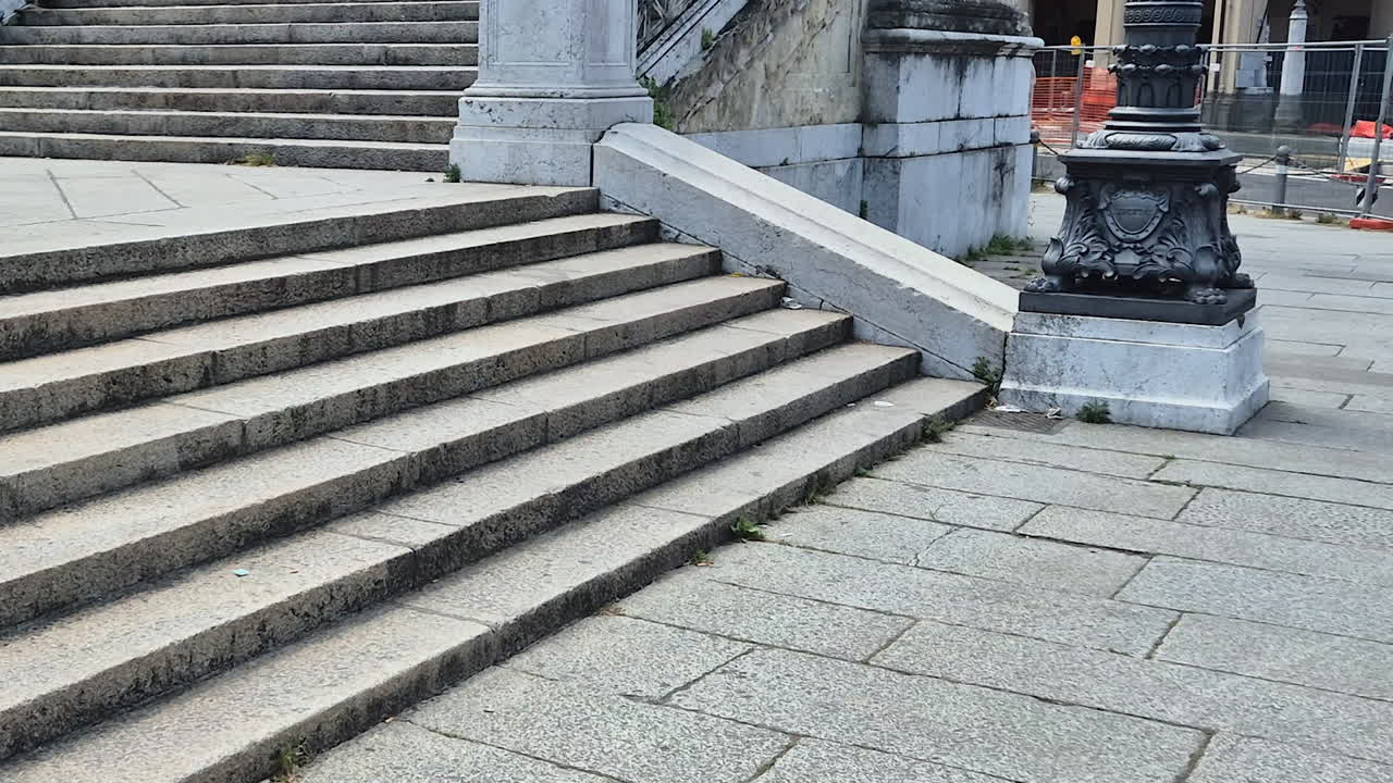 Stairs and lampposts in Scalinata Del Pincio in Parco della Montagnola, Bologna, Italy
