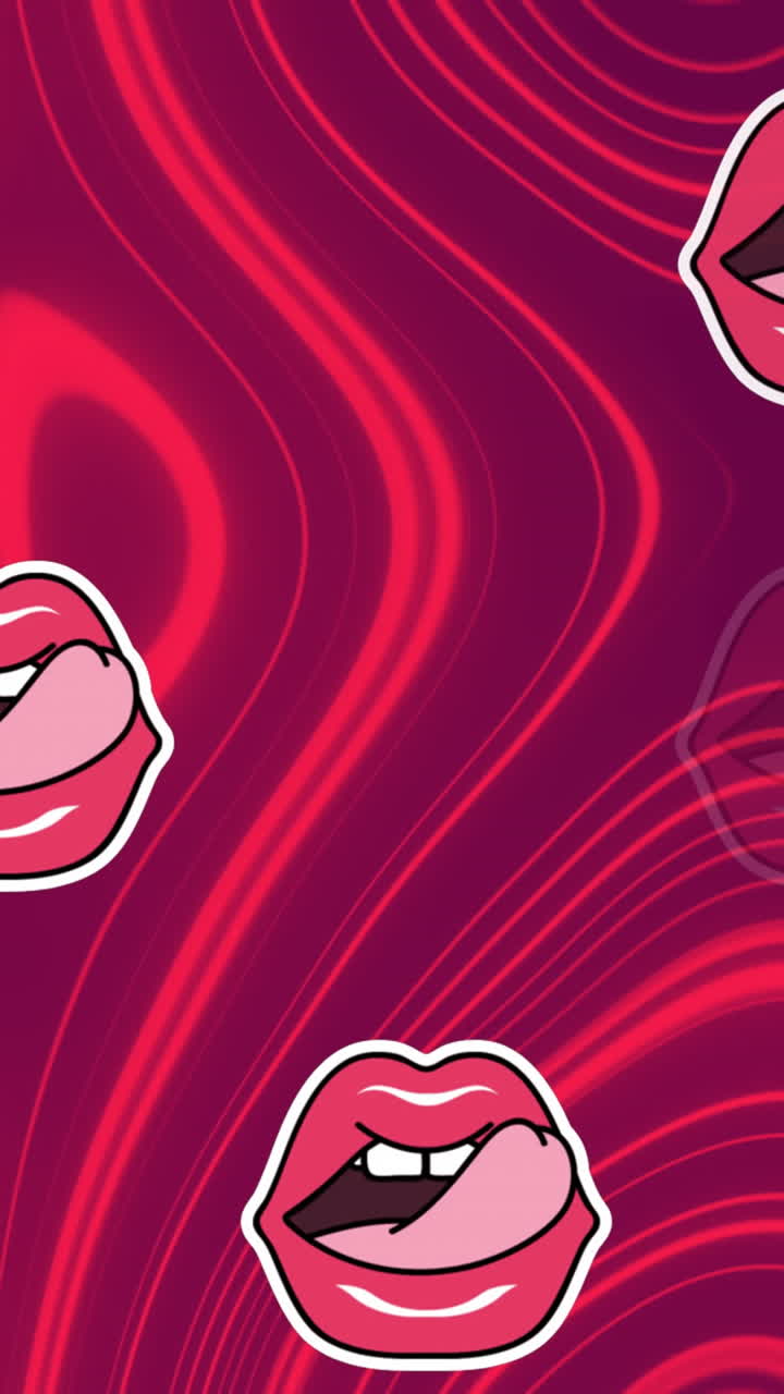 Animazione di bocche aperte su sfondo rosso con onde