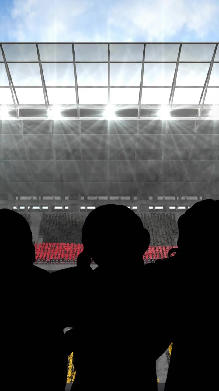 Animation of silhouettes of team of sports women with german flag over sports stadium