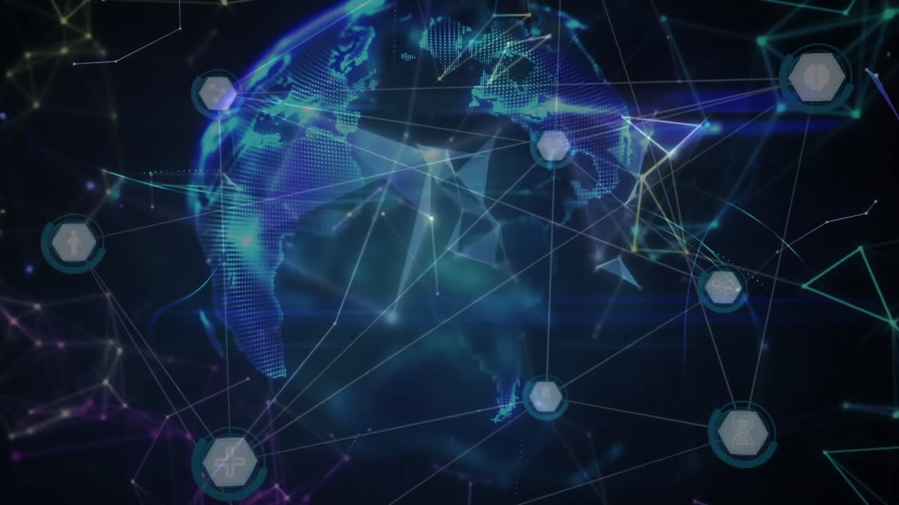 Animation of digital globe with interconnected lines representing global network