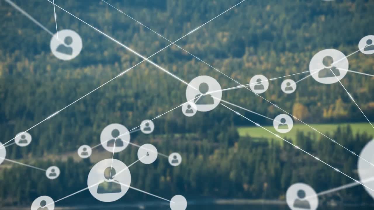 숲과 함께 풍경의 공중 전망에 대한 프로필 아이콘 네트워크의 애니메이션