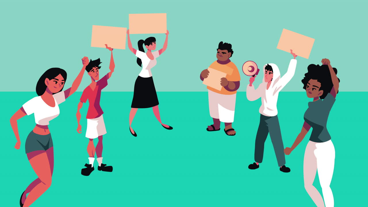 personas interraciales protestando personajes animación de democracia