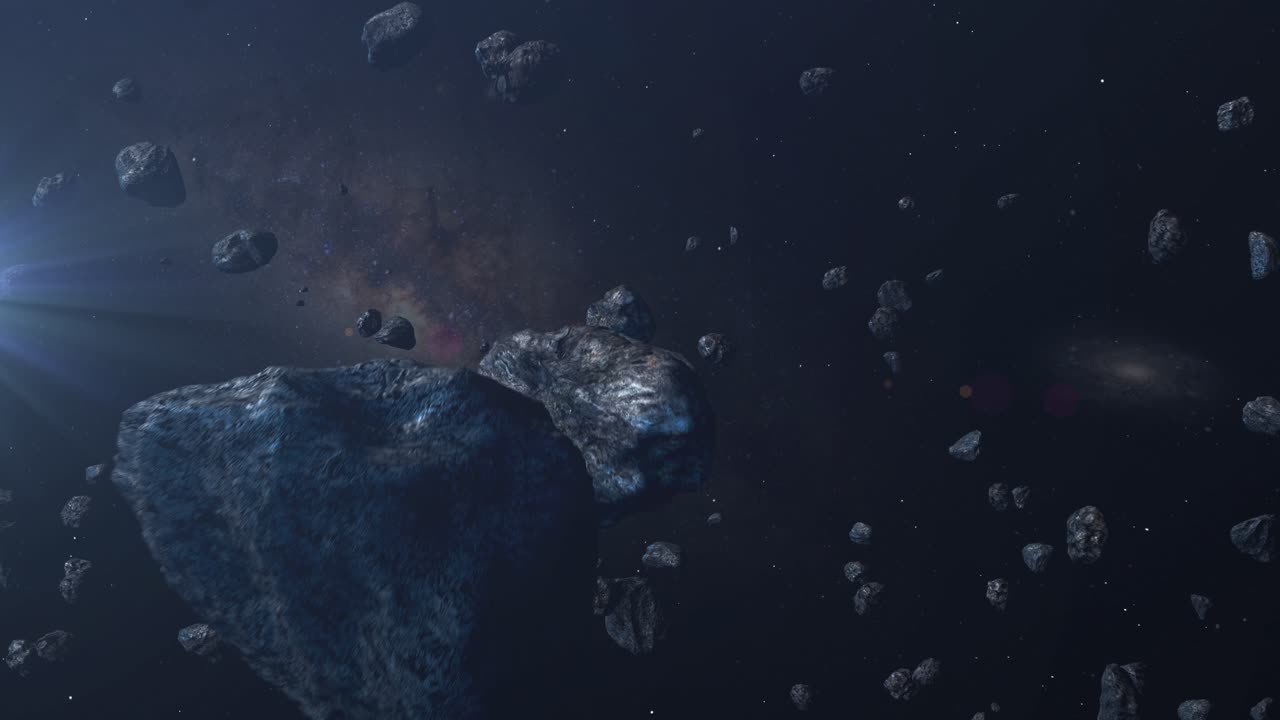 campo de asteroides en el espacio profundo