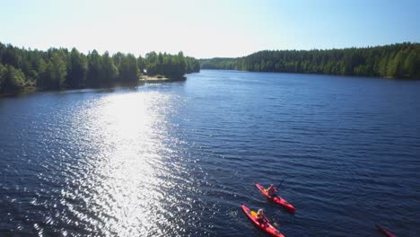 group of people out paddling on a river in the sun