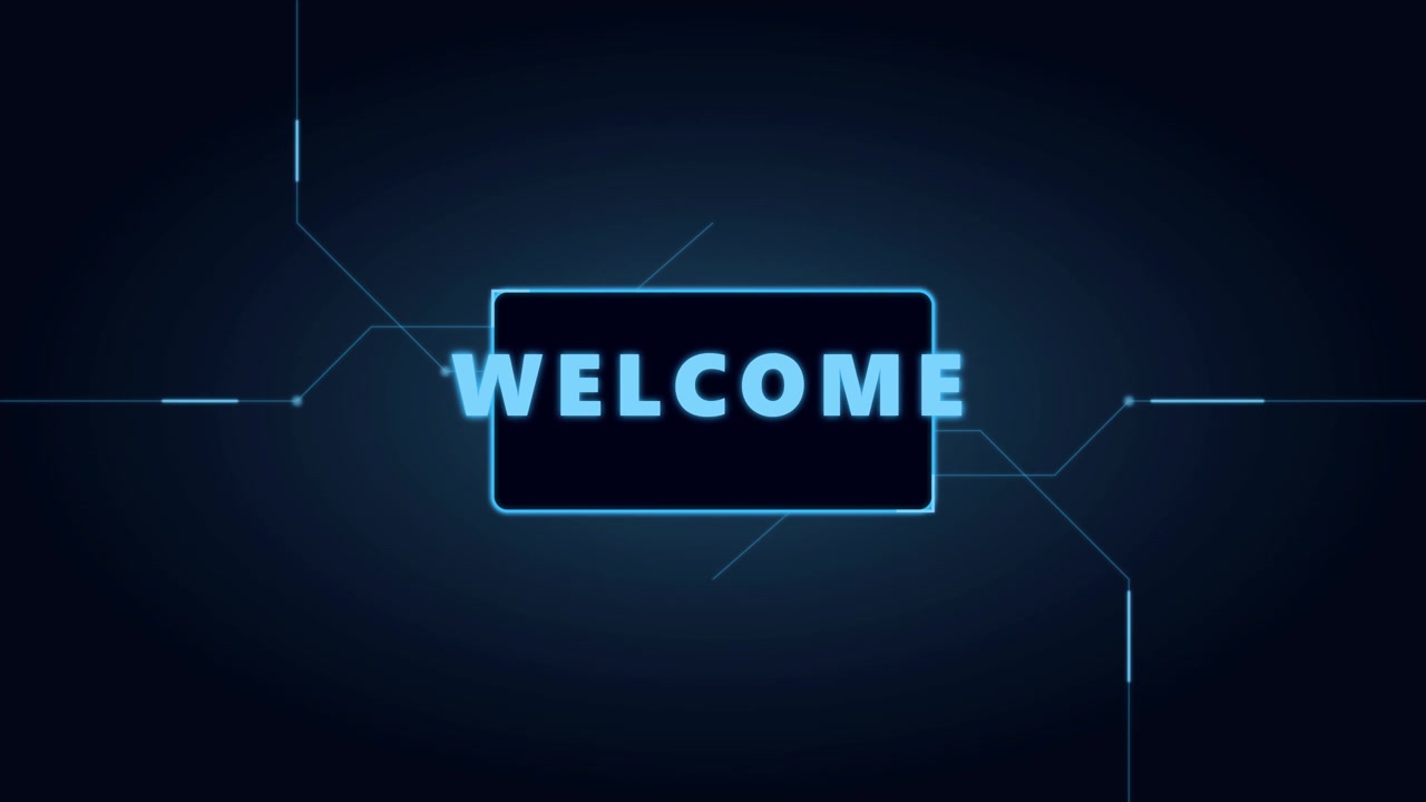 Panneau de bienvenue numérique avec fond de carte de circuit imprimé animée