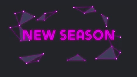 animation of new season text and shapes on black background