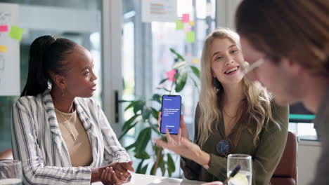 business meeting with smartphone presentation