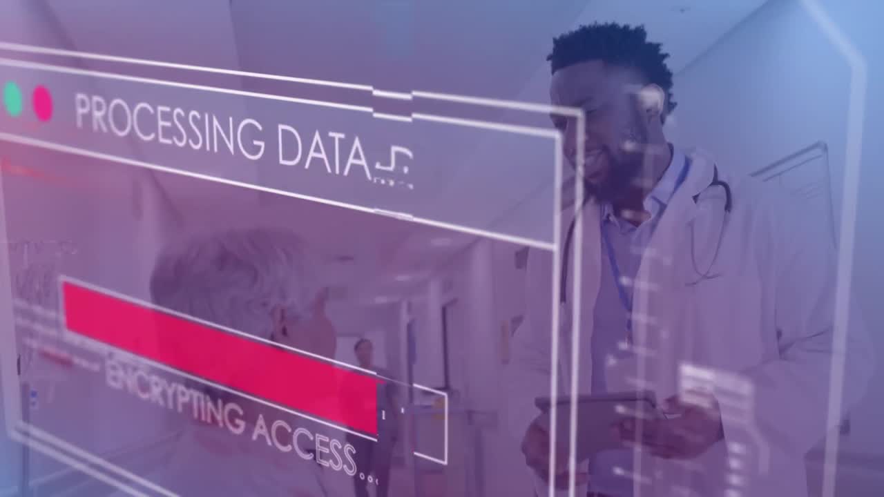 animación del procesamiento de datos sobre un médico afroamericano con un paciente
