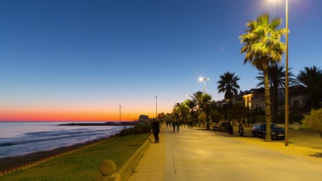 spain sunset sky sitges walking bay 4k time lapse