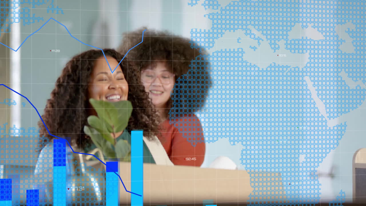 animación del procesamiento de datos financieros sobre diversas personas de negocios en la oficina