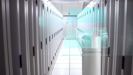 animación del procesamiento de datos sobre el contenedor de crema y la sala de servidores