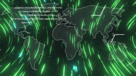 animación de la red de conexiones y procesamiento de datos sobre el mapa del mundo