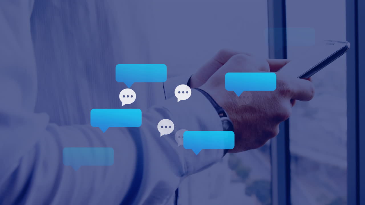 animación de procesamiento de iconos digitales sobre hombre de negocios caucásico usando tableta