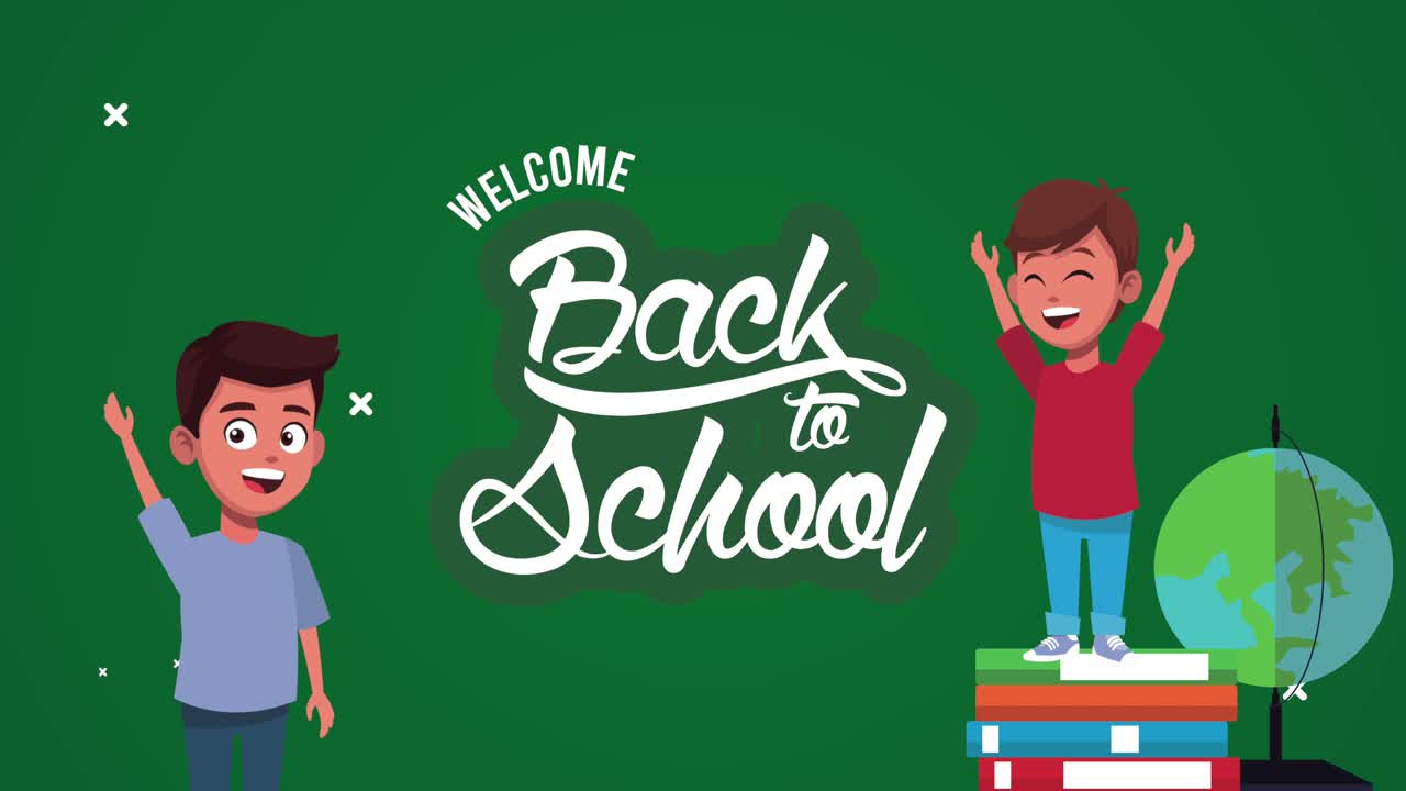 학교 소년들과 함께 학교로 돌아가는 애니메이션