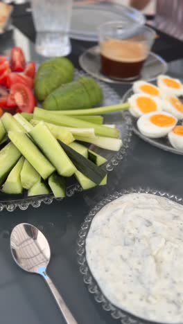 outdoor breakfast with fresh vegetables and eggs