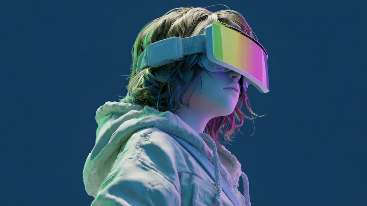 Exploring Virtual Realities: A Child Engaged in Immersive Technology with Colorful VR Headset, Capturing the Future of Digital Interaction and Play
