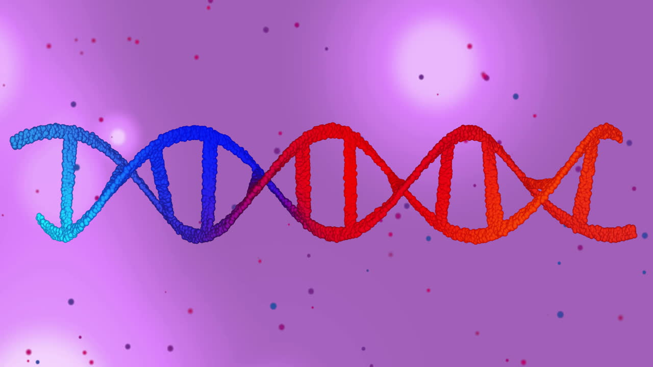 animación de cadena de adn roja y azul sobre puntos de luz