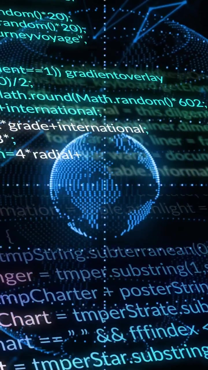 Codice di programmazione animato su globo digitale su sfondo scuro