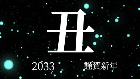 2033 japanese new year celebration words kanji zodiac signs motion graphics