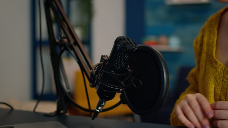 Blogger di intrattenimento che trasmette dal suo studio casalingo