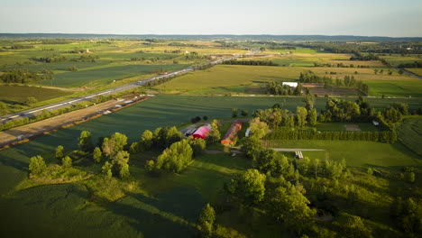 beautiful aerial view of farmland in large rural countryside