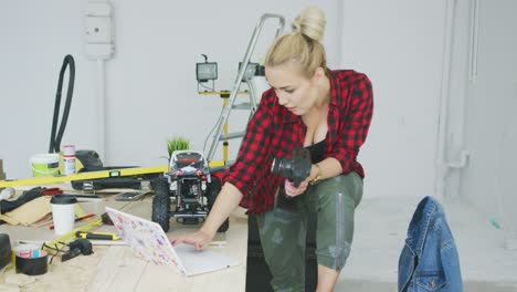 Female-checking-functions-of-radio-controlled-car