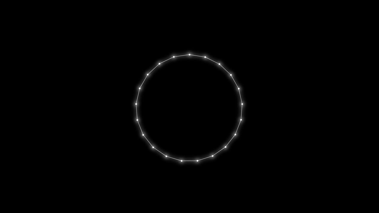 기하학적 변형 개념: 조명 효과에서 원 프레임은 검은 바탕에 회전하고, 잠시 동안 삼각형으로 변형되고 다시 원으로 변형됩니다.