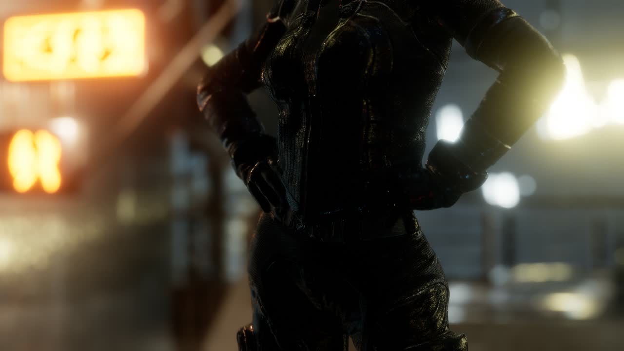 미래의 사이버 ⁇ 크 스타일의 젊은 여성, 네온 보케 조명