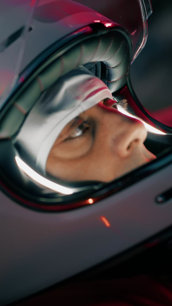 astronauta con casco se duerme en una montaña por la noche solo pensando