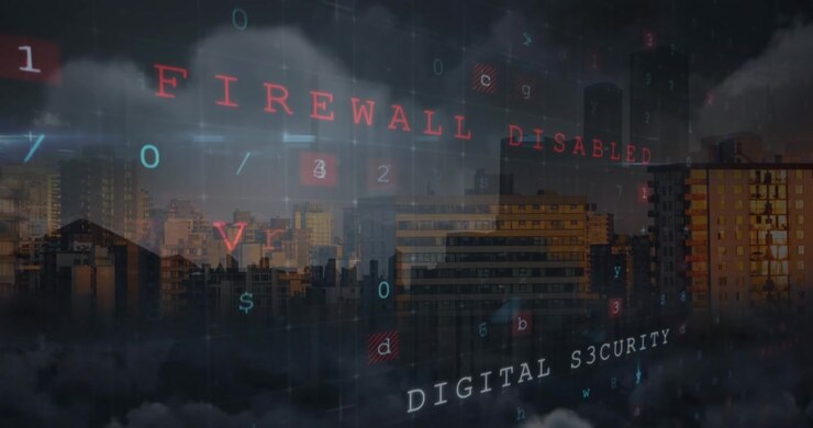 Animation of data processing over cityscape