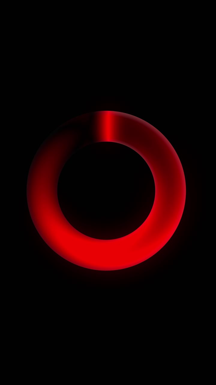 Vertical format animation of rotating red glowing ring, abstract light effect on black background, seamless loop
