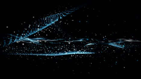 animación futurista con objeto de onda y partículas de brillo en cámara lenta, 4096x2304 bucle 4k