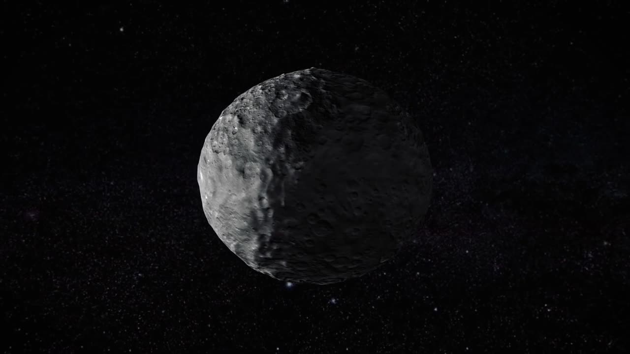 una simulación por computadora de un sobrevuelo del planeta enano ceres 2019
