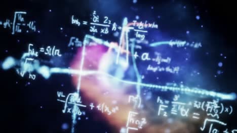 captivating visual representation of complex mathematical formulas floating in a cosmic background with vibrant colors and dynamic patterns